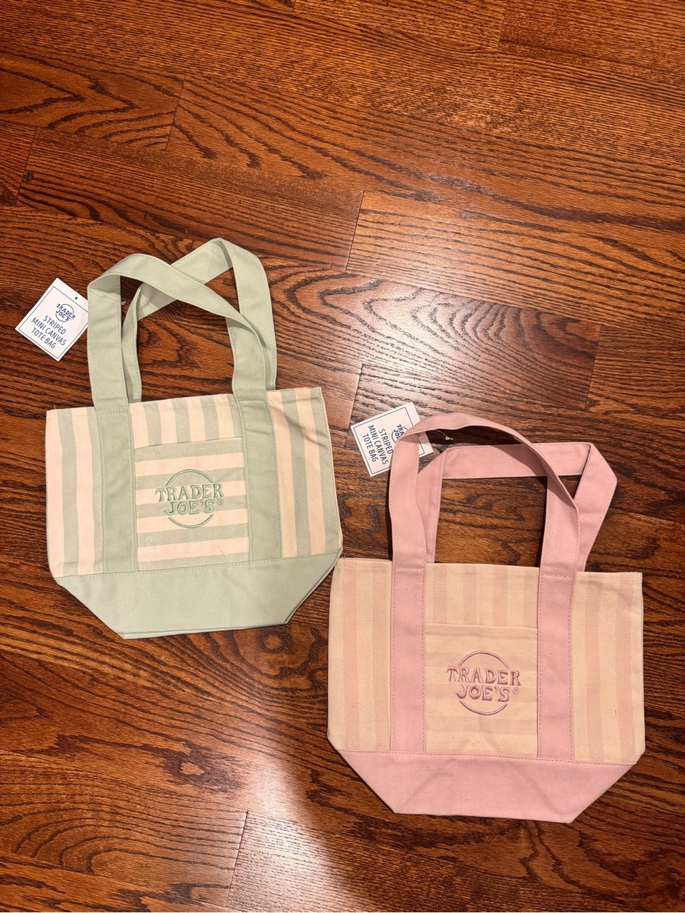 Trader Joe's Pink Canvas Tote Bag - Small Striped Shopper